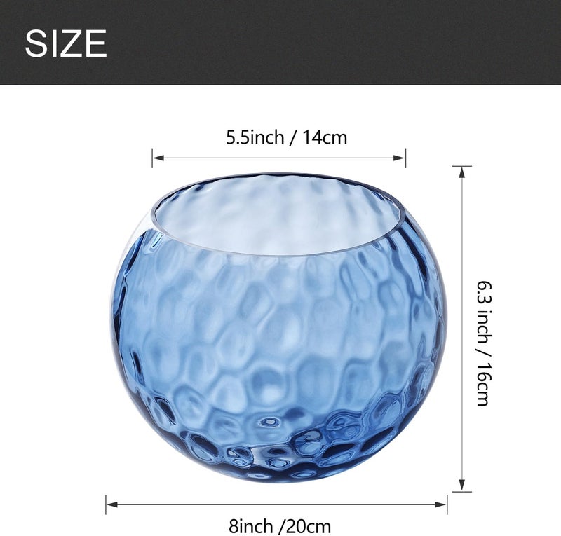 BinoBro Fixture Replacement Globe Shade with 1.65 Inch Fitter, 8 Inch Diameter, E26 Base 1-5/8 Inch Fitter, Glass Lampshade Cover for Pendant Wall Sconce Chandelier Vanity Light (Hammered Blue) - Image 2